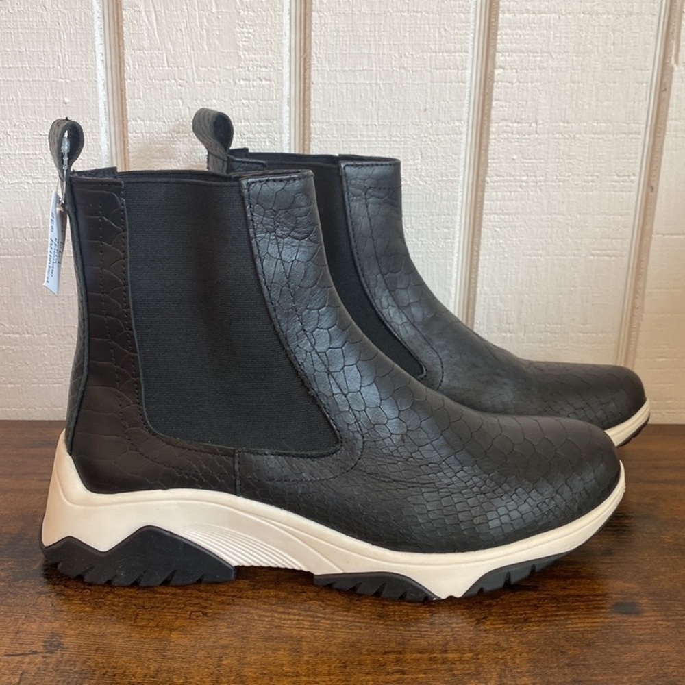 Chunky Sneaker Chelsea Pull -On Boot Faux Snake Leather Black & White - Picture 3 of 9